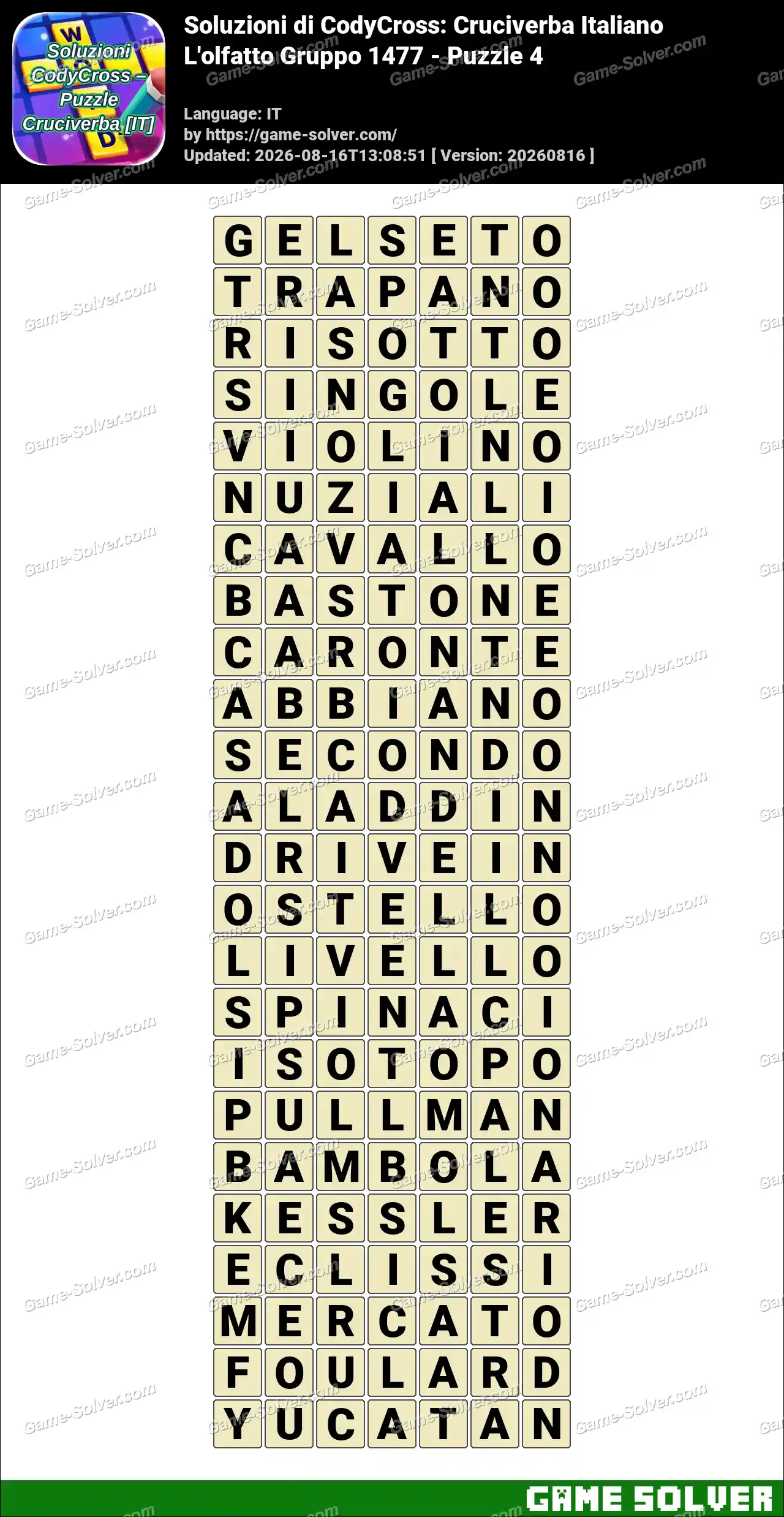 Soluzioni di CodyCross: Cruciverba Italiano L’olfatto Gruppo 1477 – Puzzle 4